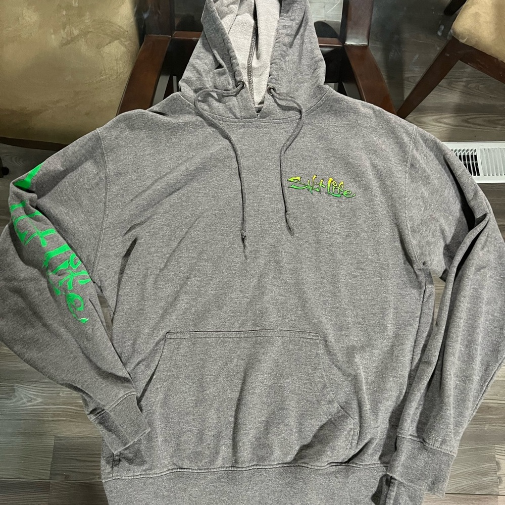 Thin Salt Life Gray Hoodie/Long Sleeve with Green Accents